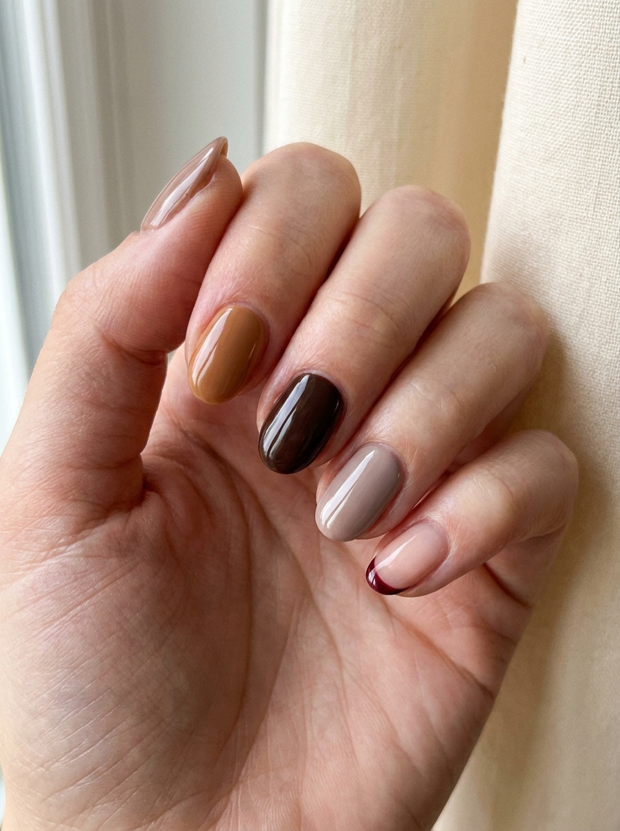 September Mixed Neutral Nails als September Nägel kurz Inspiration 2026